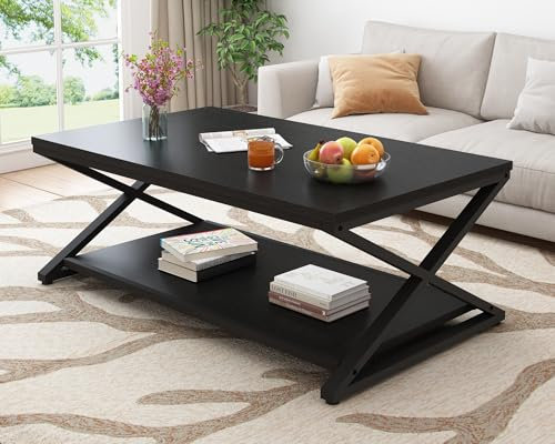 Mudmasa Couchtisch Schwarz Wohnzimmertisch Sofatisch Kaffeetisch Beistelltisch Holz mit Stauraum Modern Stabil Couch Tisch Klein 120 x 60 x 45 cm