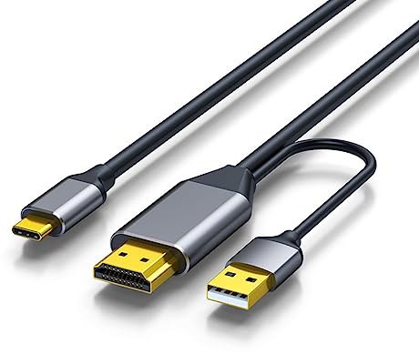Eladcncmc Cable tipo C de 2 metros, cable de conversión de cobre para pantallas portátiles, fuente de alimentación USB 3.0 para el hogar