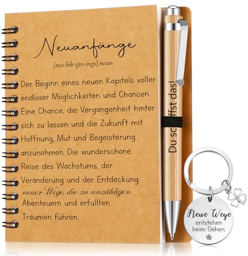 Sinmoe Danke Abschiedsgeschenk, Neuanfang | A6 Notizbuch, Kugelschreiber, Schlüsselanhänger, Notizblock für Kollege Lehrer Mitarbeiter, Weihnachten Geschenkset
