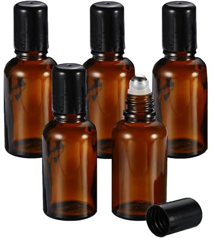 KYEDGC 30ml Amber Roller Bottles with Black Caps for Essential Oils, Perfumes, and Cosmetics