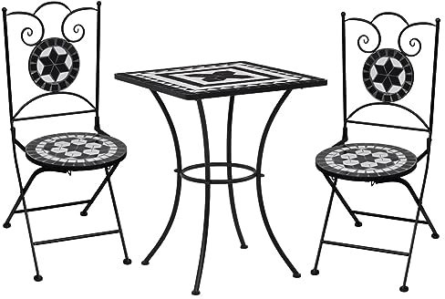 Xichuzi 3-TLG. Bistro-Set, Bistrotisch Mit 2 Stühlen, Gartenset Tisch Und Stühle, Balkontisch Klein, Bistroset, Mosaik Keramik Schwarz und Weiß