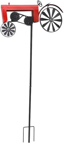 Trattore Wind Spinner Vintage Trattore a terra Spinner Ruote girevoli Palo in metallo per esterni Mulino a vento Decorazione per aiuola Prato Giardino (Rosso)