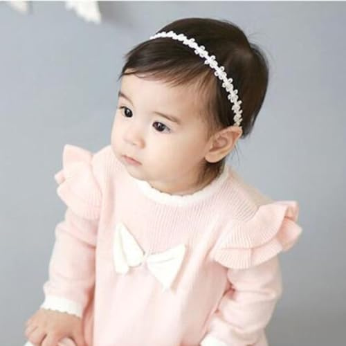 XYTAHDM - Bandeau blanc en perles pour bébé fille, bandeau de baptême élastique en nylon pour fille, 1 unité (Lot de 1)