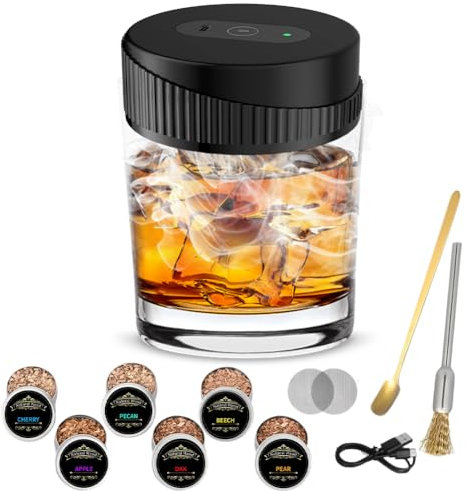 Kit, affumicatore elettrico per cocktail e cocktail elettrico, ricaricabile, con 6 trucioli di legno aromatico, per bevande e bourbon