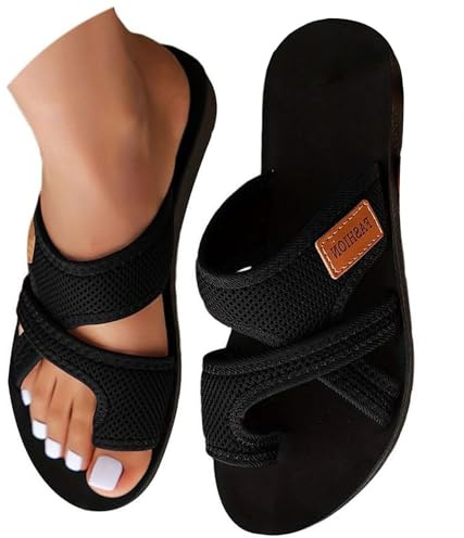 Sommar flip flops damer nät tåsandaler peep toe tofflor flipflop slip-on sandaletter hallux valgus sommar platt pantolett bekväma sommarsandaler halkfria platta sandaler storlek 36–45, BK1, 44 EU