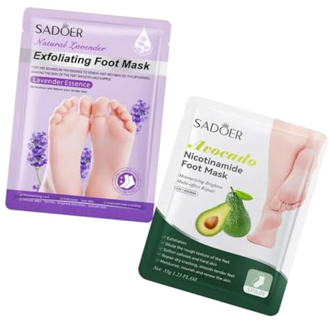 Mascarillas Hidratantes para Pies - Set de 2 Pares - Lavanda Calmante & Aguacate Nutritivo - Exfoliación Delicada y Suavidad sin Piel Quebrada