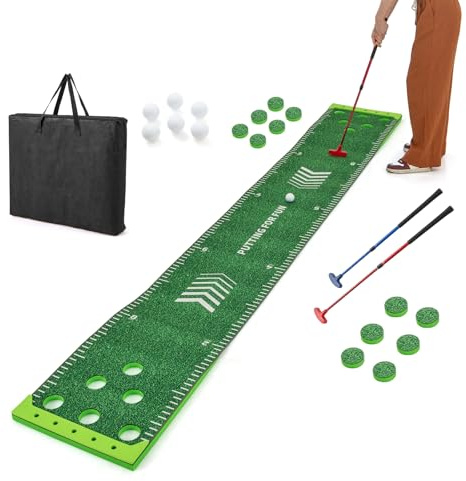 LIFEZEAL Faltbare Golfmatte, Schlagmatte mit 12 Löchern, Hitting Mat mit 2 Teleskop-Golfschlägern, 6 Bällen, Tasche, Golf Puttingmatte für Profis und Fans