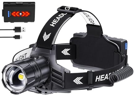 Stirnlampe Led Wiederaufladbar, Headlamp LED Rechargeable, Superhell 100,000 LUX Stirnlampe mit 12 Modi Mit Rotlicht Warnlicht Kopflampe, IPX7 Wasserdichte Led Stirnlampen Für Camping, Angeln, Outdoor