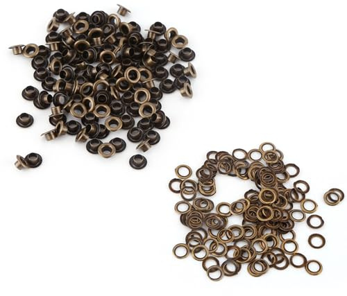 Watris Veiyi 100 Stück Ösen Set, Messing Eyelets, Metallösen mit Unterlegscheibe, Lochnieten Set, Grommet Kit für Stoff, Lederhandwerk (6 mm)