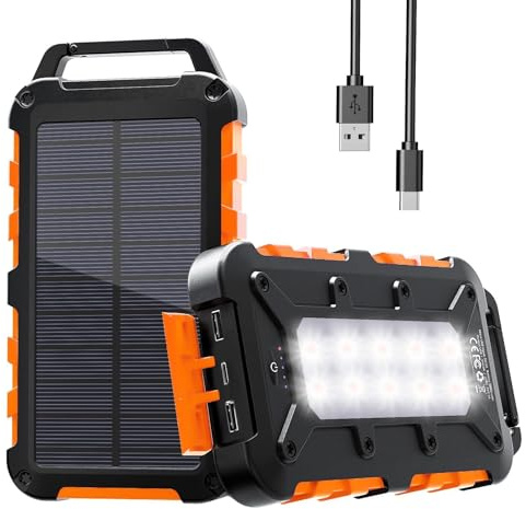 Banque d'énergie solaire 26800 mAh – Batterie externe portable à charge rapide avec 3 sorties, 2 entrées, lumière LED pour une utilisation en extérieur