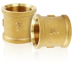 YOUZMY 2 Stück Messing Muffe Doppelnippel 3/4 Zoll IG x IG, Innengewinde-Verbindungsstück Adapter, Doppelmuffe Messing Muffe 3/4 Zoll, Doppelmuffe Anschlussnippel für Rohranschluss (3/4)