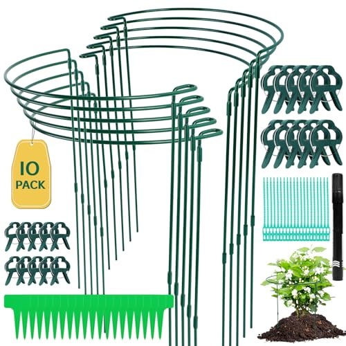 10 Pièces Tuteurs pour Plantes, 25 * 60CM Demi Rond Supports de Plantes Réglables, Tuteurs Demi-Ronds en Métal pour Légumes, Tomates, Hortensia, Pivoines et Roses