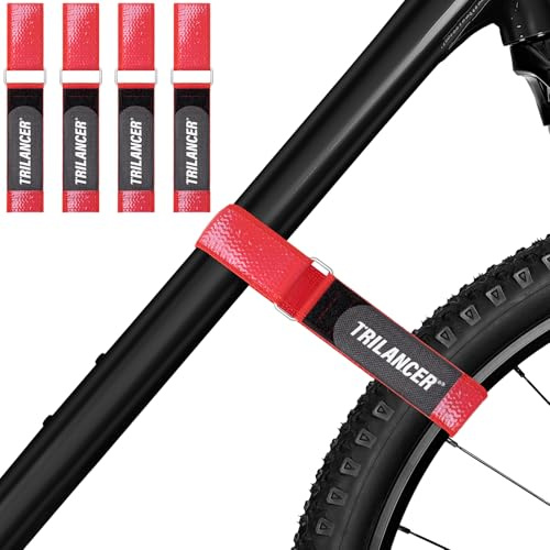 Cykelhållarband, 4-pack Trilancer Justerbara Cykelstabiliseringsband med Krok, Ögla och Halkfri Beläggning för Montering på Bil och Vägg, Transport och Förvaring (66×3,8 cm)