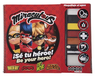 My Other Me Ladybug Make-up, Unisex, für Kinder und Erwachsene, inkl. Palette mit fünf Farben in Wasserfarben (rot, schwarz, gelb, braun), Schwamm, Pinsel, Buntstift und interaktives Buch mit