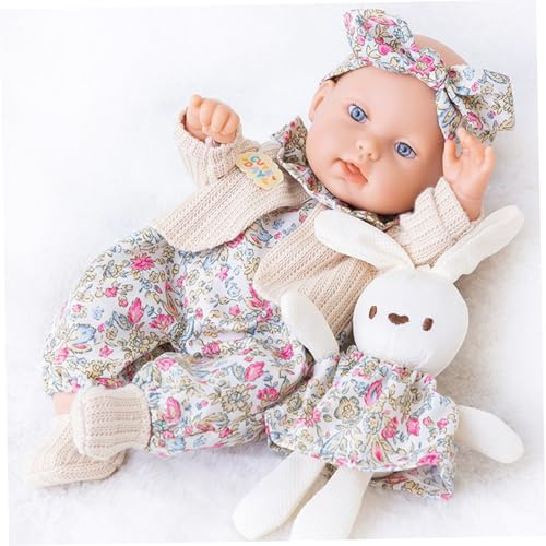 Obelunrp Kleinkind-Babypuppe, 30 cm Vinyl bewegliche gemeinsame Babypuppe mit Kleidung und Hasenspielzeug, potenbare Babypuppen für Kinder 1-6 Jahre altes Weihnachtsgeburtstag (Stil 2)