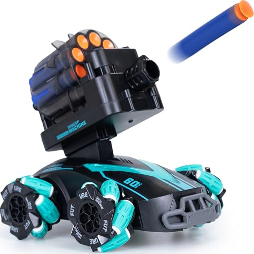 Silvergear Coche RC con función de disparo, coche teledirigido con pistola de bala suave y efectos de luz LED, juguete para niños a partir de 6 años, 27 x 15 x 12 cm, negro