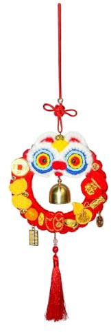 Handmade Crochet Lion Dance Ring Tassel Hanging Ornament Chinese New Year Decorations 2026 - Knitted Pendant for Home Office Spring Festival Decor Gift & Car Rearview Mirror Accessories