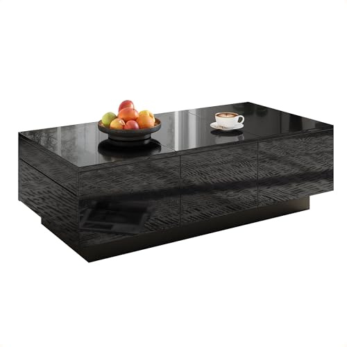 HaoChrymec Mesa de Centro de Madera PB, para Salón, Negro, 100x31x50 cm
