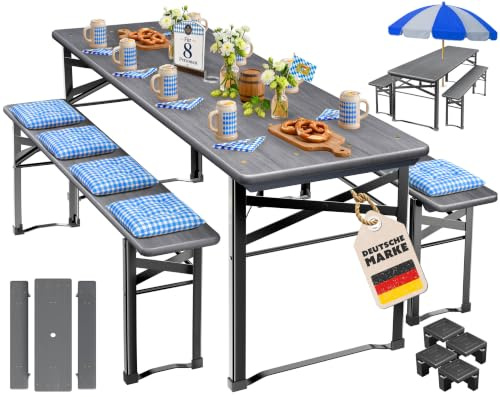 KESSER® Bierzeltgarnitur 3-TLG., Festzeltgarnitur klappbar, Biertisch mit 2 Bierbänken, Gartenmöbel Set Holz, Partygarnitur, Sitzgarnitur, wetterfest, stabil, 170x46x75cm, 12-TLG. Bodenschoner