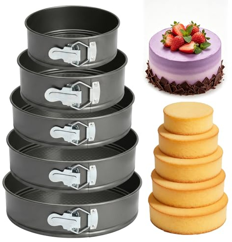 WENWOO 5 Springform Set, Kuchenbackform Ø 26/24/22/20/18 cm, Runde, Kuchenbackform, Abnehmbarer Flachboden, Antihaftbeschichtet, Zum Backen Verschiedener Kuchen