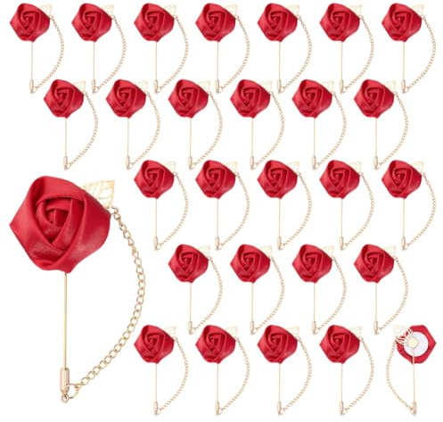 PH PandaHall 30 Stück Rose Reversnadel Brosche Blumen Broschennadel mit Gold Blatt und Kette Blumen Knopflochblumen Rosen Revers Stift für Hochzeit Anzug Damen Herren Geburtstag Party Geschenk