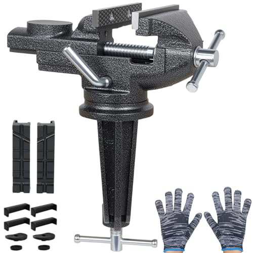 Table Vise, 3.2 Inch Bench Vise Universal Rotate 360° Work Clamp-On Vise, Table Vice With Multifunctional Soft Jaws for Woodworking, Drilling, Sawing, Metal Working