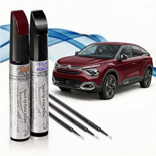 Asturcolor Penna per ritocco graffi auto, penna per ritocchi auto, 2 pezzi, vernice per ritocchi Citroen, con base + vernice, prodotto in Spagna (LKR ROJO BABYLONE)
