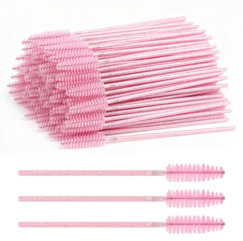 300 PCS Disposable Mascara Wands Pink Eyelash Brushes Spoolies | Nylon spoolie brushes for eyelash extensions & eyebrow grooming, soft flexible bristles, hygienic disposable beauty tool