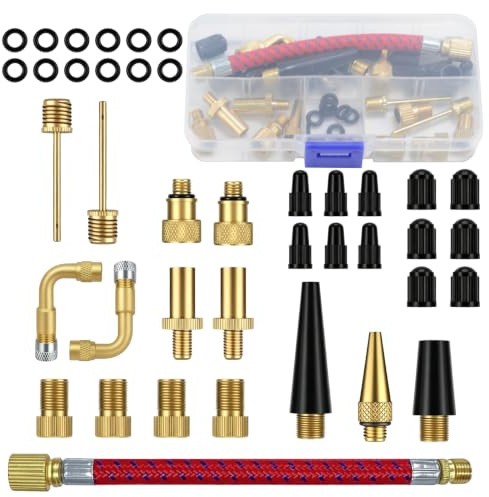 40 Pcs Bike Valve Adapter DV/AV/SV Set, Bike Pump Adaptor Set, Bicycle Valve Adapter Sets, Brass Bicycle Pump Adapters for Schrader to Presta Adapters for Balls Bikes Air Inflation Needle Nozzle