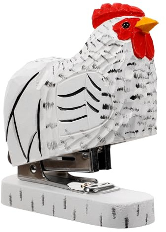 Beavorty Wooden Rooster Stapler Paper Stapling Tool with Unique Style Portable Cute and Funny Animal Stapler for Office and School Use