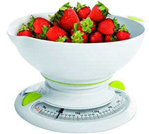 Jata Hogar 610N - Báscula de Cocina Mecánica con Bol Desmontable. Capacidad 3 kg. Balanza Cocina Alimentos con Función Tara. SIN PILAS. Gran precisión