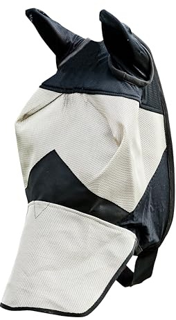 Máscara ecuestre contra moscas, con punta larga y orificios para orejas, para caballos percherones - Horze, Light Brown/Black(LBR/BL)