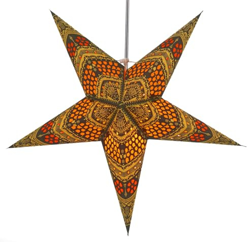 GURU SHOP hopvikbar adventslampa/pappersstjärna/julstjärna, 60 cm – Horus gul/orange, stjärna, fönsterdekoration