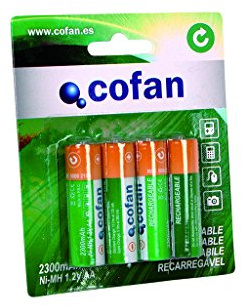Cofan Pilas recargables | Modelo 1,2 V AA Ni- MH 2300 mAh | Contenido caja de 10 blíster con 4 pilas cada Uno