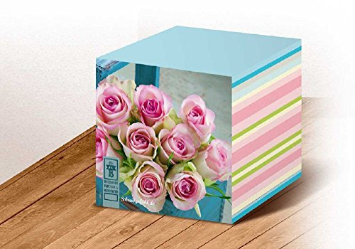 Notizwürfel Rosenduft 950 Blatt Papier Frau Rosen-Motiv Foto farbige Notizzettel Zettel rosa blau