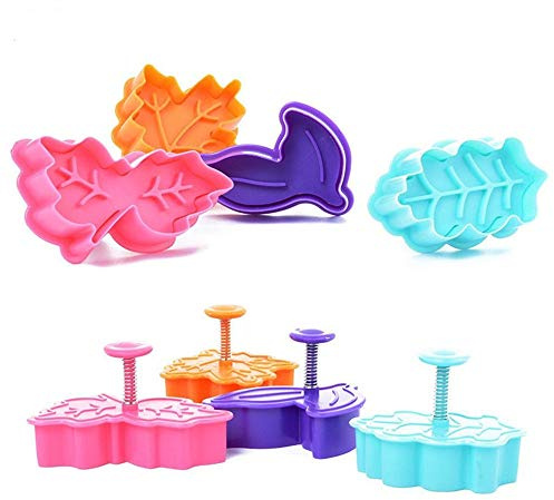 ElecMotive 4 teiliges Blätter Cookie Cutters Plätzchenformen Backformen Fondant Keks Ausstechformen Set mit Auswerfer