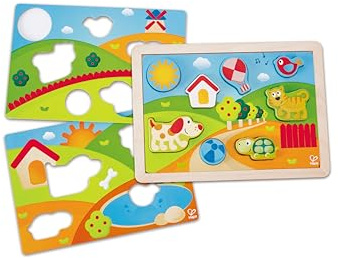 Hape Pepe und Friends Sonnental Puzzle - Holz-Puzzle mit Landschafts-Szene, Lernspielzeug zur Förderung von Motorik, Logik und Konzentration, pädagogisches Spielzeug, für Kinder ab 2 Jahren