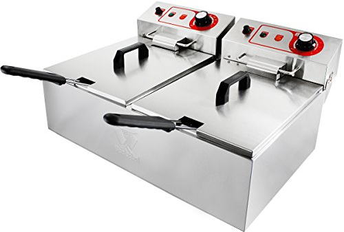 Beeketal 'BTF20a' Doppel Kaltzonen Fritteuse (2 x 9 Liter Volumen für max. 2 x 5 Liter Öl) Edelstahl Friteuse mit Temperaturkontrolle (Basic Serie)