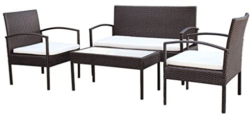 vidaXL Gartenmöbel 4-TLG. mit Auflagen Sitzgruppe Rattanmöbel Sitzgarnitur Lounge Sofa Gartensofa Gartenset Sofagarnitur Poly Rattan Braun