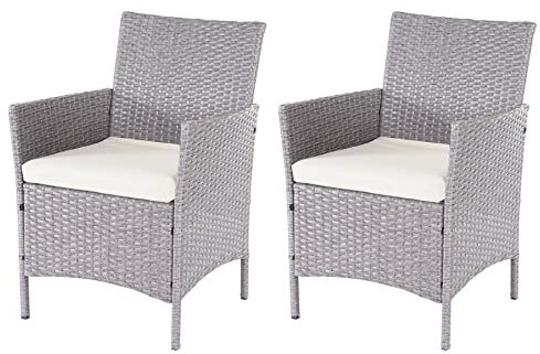 Mendler 2er-Set Poly-Rattan Korbsessel Halden - grau, Kissen Creme | Gartensessel
