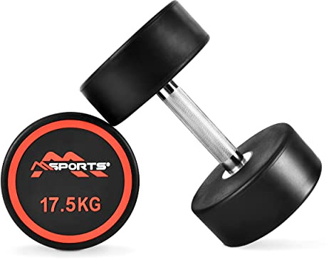 Rundhantlar Premium set med 2 | Gummi hantel beläggning 2,5–50 kg | förkromad och räfflad | Olika viktvarianter hantel (2 x 17,5 kg)