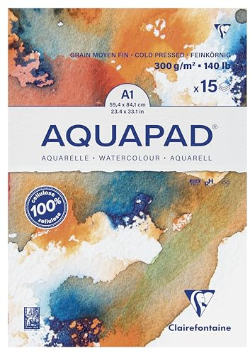 Clairefontaine 975724C Aquarellblock Aquapad A1, 15 Blatt 300g mittelfein