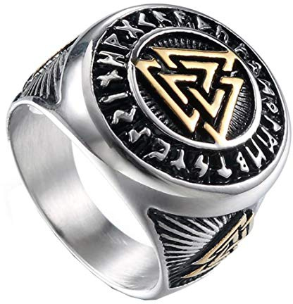 HIJONES Herren Nordischer Wikinger Symbol Ring aus Edelstahl (Silber, 74 (23.6))