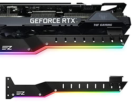 EZDIY-FAB Support GPU ARGB 5V 3 Broches pour Carte Graphique, Noir | Support Anti-Sag, ARGB 5V 3 Broches, Alliage d'Aluminium, Bras Réglable, Compatible RTX 30's card