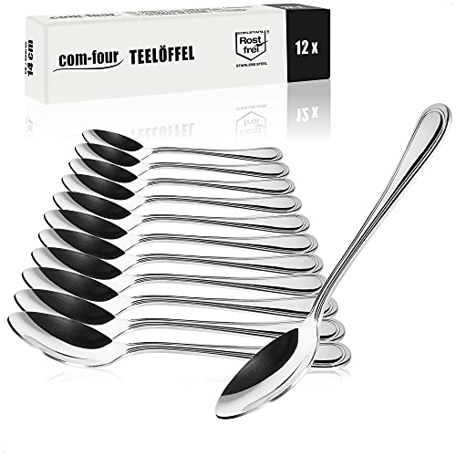 COM-FOUR® 12x Teelöffel aus rostfreiem Stahl - stilvolles Tafelbesteck im schlichten Design - Kaffeelöffel - Dessertlöffel - Teeservice - 14 cm (12 Stück - Teelöffel 14cm)