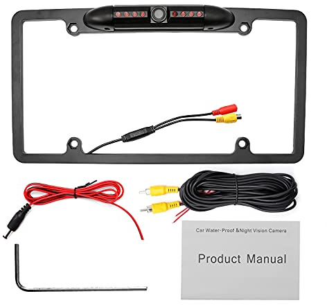 License Plate Backup Camera, Night Vision Rear View Camera with 8 LEDs 170° Viewing Angle, Waterproof Backup Rear Camera for Cars, Universal Reversing Assist Security