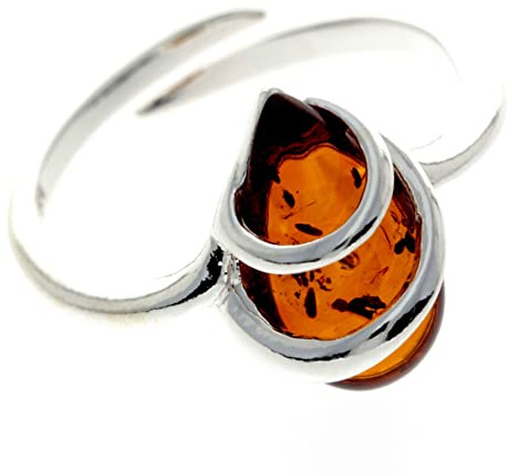 SilverAmber Jewellery Bague réglable moderne en argent sterling 925 et ambre de la Baltique – GL726A, Argent sterling, Ambre miel