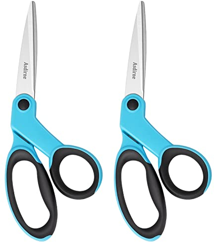 Asdirne Fabric Scissors, Sewing Scissors with Sharp Stainless Steel Blade and Soft Handles, Great for Sewing, Craft, Office and School, 23cm, 2 Pcs, Blue/Black