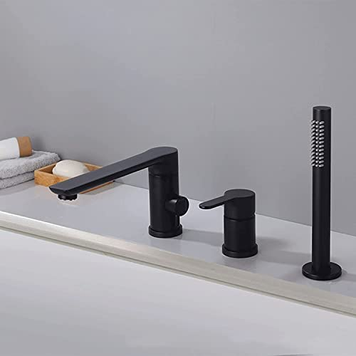 YRUIIA Wannenrandarmatur 3 Loch Badewannenarmatur mit Handbrause Schwarz Badewannenarmatur 3 Loch Einhand-Wannenkombination,A