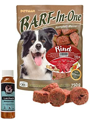 Petman Barf in One RIND 7 x 750g + Weiß-Premium Lachsöl 100ml